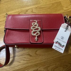 Red Crossbody Bag with Snake Embellishment